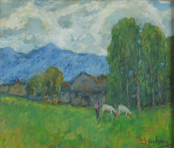 Giuseppe Sacheri - Paesaggio con contadini