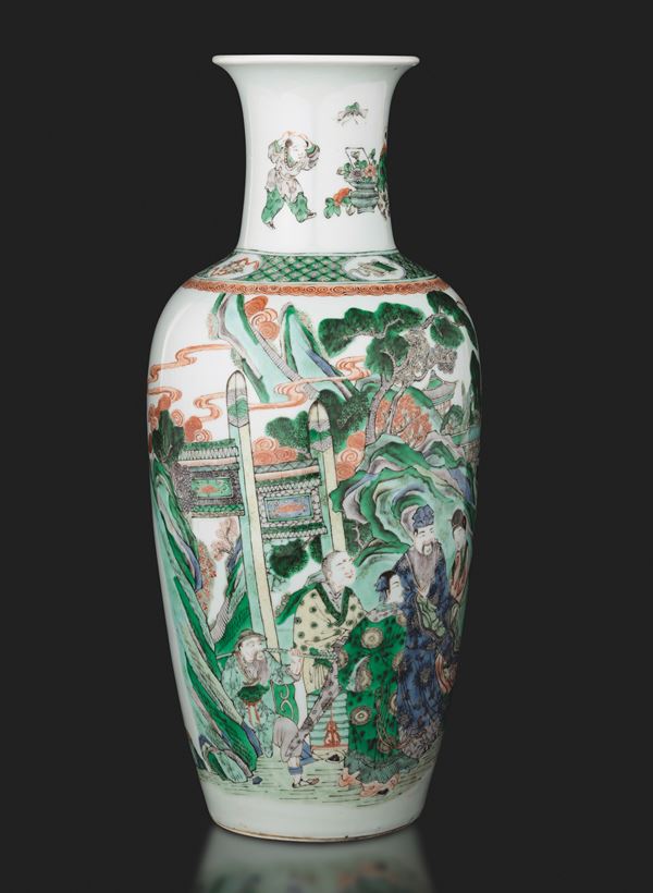 Vaso in porcellana Famiglia Verde con paesaggio e personaggi, Cina, XIX secolo