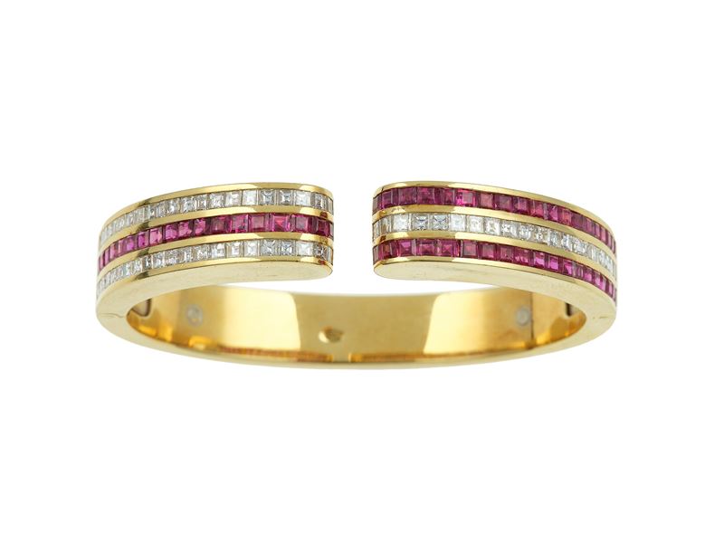Bracciale rigido con rubini e diamanti  - Asta Fine Jewels - Cambi Casa d'Aste