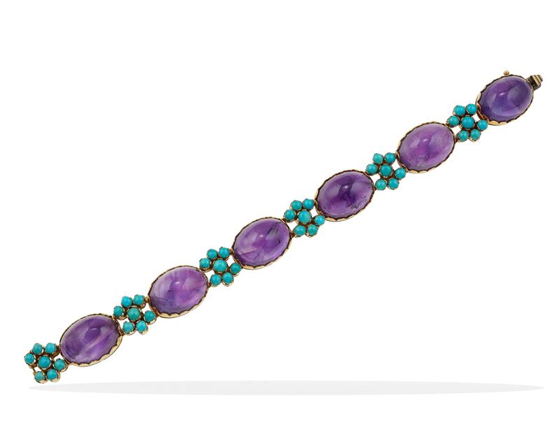 Bracciale con ametiste taglio cabochon e turchesi  - Asta Fine Jewels - Cambi Casa d'Aste