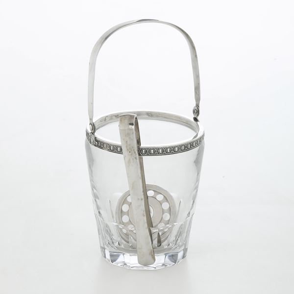 Secchiello in vetro con finimenti in argento. Argenteria toscana del XX secolo