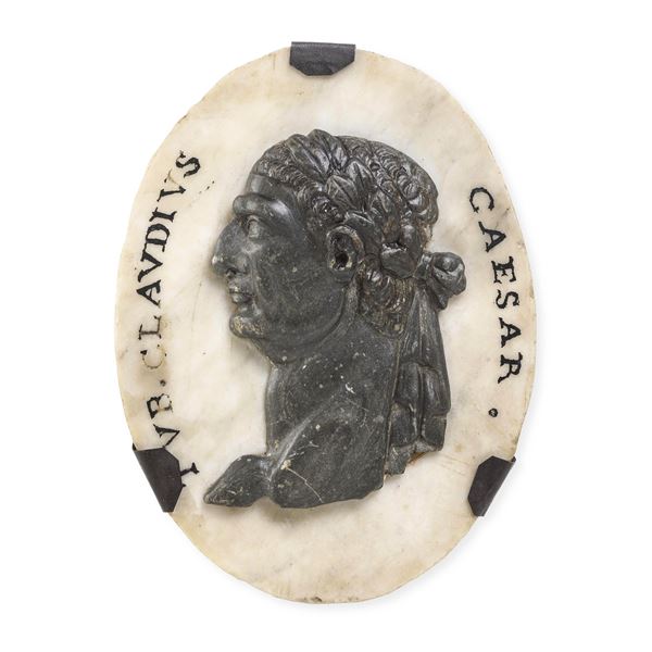 Arte italiana del XVIII secolo Medaglione con profilo dell'imperatore Tiberio Claudio Cesare Augusto Germano (41-54 d.C.)