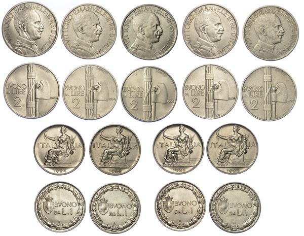 REGNO D’ITALIA. VITTORIO EMANUELE III DI SAVOIA, 1900-1946. Lotto di nove monete.