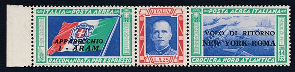 1933, Crociera Nord Atlantica, trittico con soprastampa “Volo di ritorno I ARAM- - New York - Roma” (53)