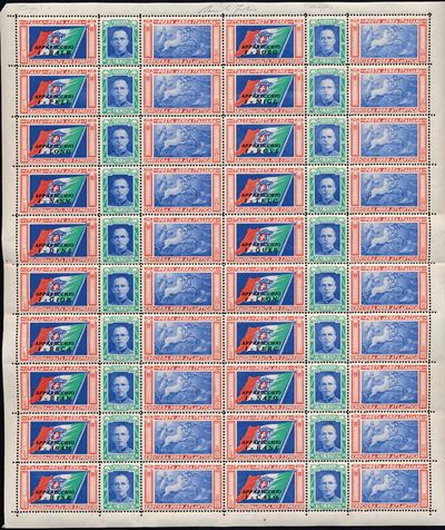 1933, Crociera Aerea del Decennale, le 20 Coppie di Trittici in 2 Fogli Completi. il Foglio da 5,...