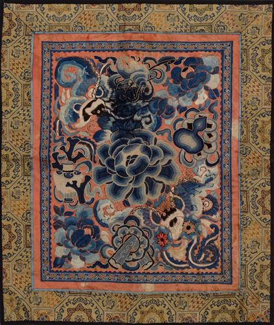 Thangka su Seta Decorato con Motivi Floreali, Cina, XIX Secolo