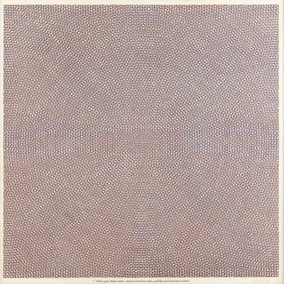 Yellow Grid, Black Circles, Blue Arcs From Four Sides, And Red Arcs From Four Corners