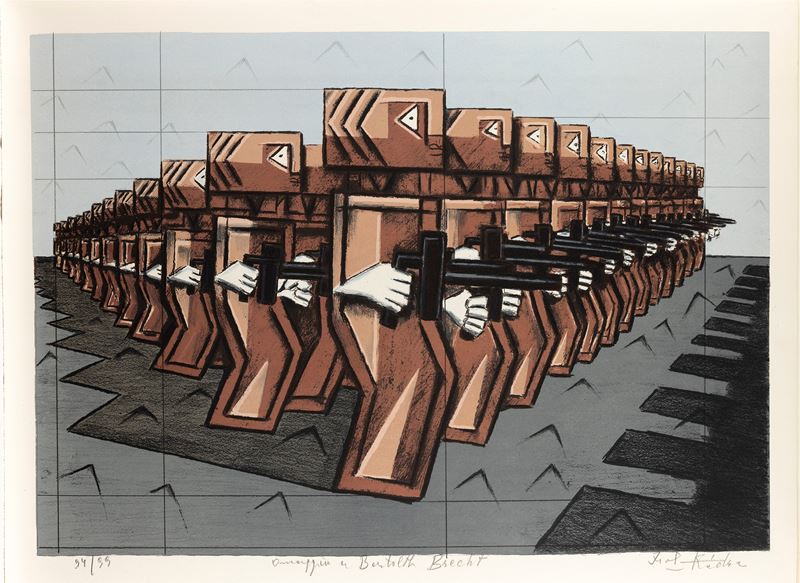 Ibrahim Kodra : Omaggio a Bertolt Brecht  - litografia - Auction Multiples and international graphics - Cambi Casa d'Aste