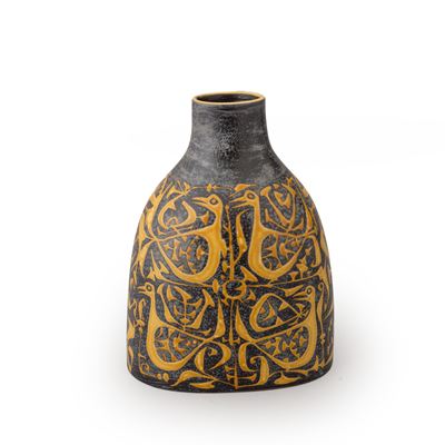 Nils Johan Thorvald Thorsson, Vaso in terracotta maiolicata con volatili stilizzati, 1960 circa