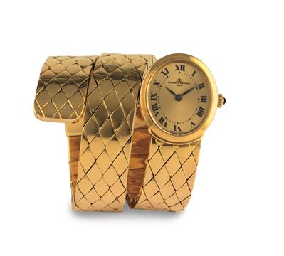 Serpenti in Oro Giallo 18k Tre Giri, Quadrante Champagne Numeri Romani, Movimento a Carica Manual...