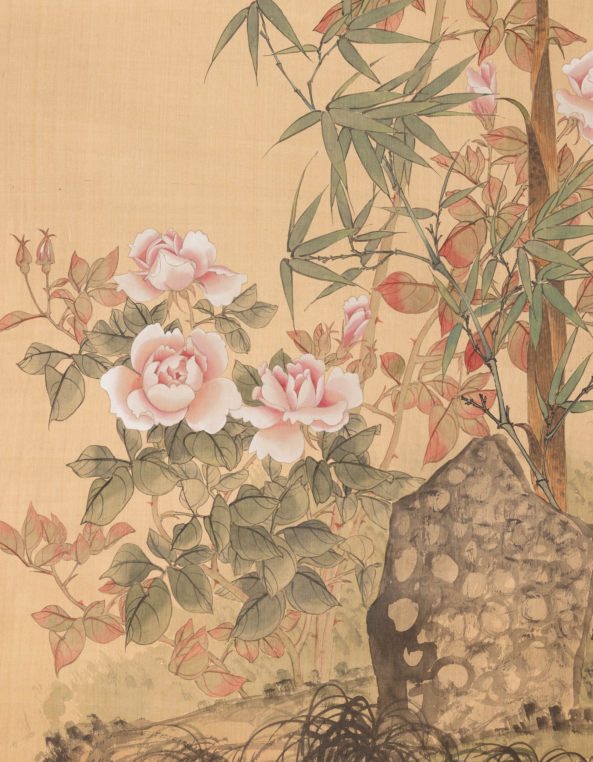 Grande Scroll su carta a decoro paesaggio con iscrizioni, Zheng Shoufen, Cina, Dinastia Qing, XVI...