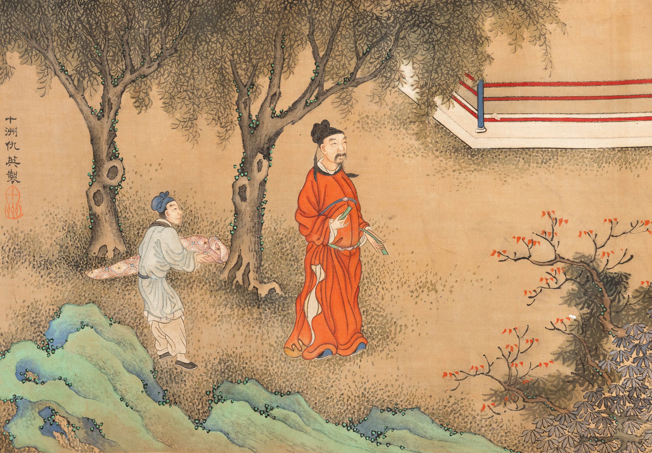 Lungo Scroll in formato orizzontale con scene di vita e iscrizione laterale, Scuola di Qiu Ying, ...