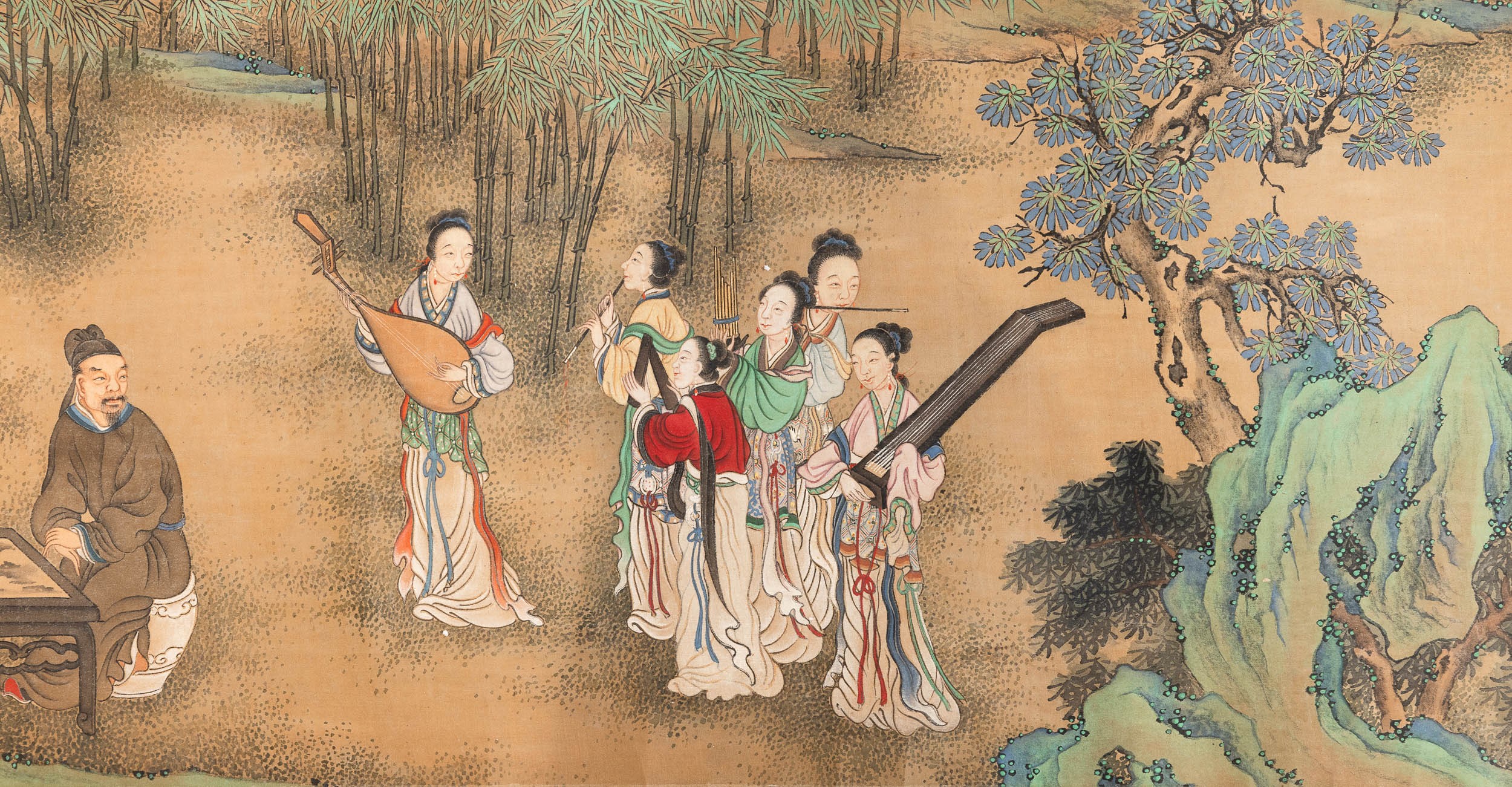 Lungo Scroll in formato orizzontale con scene di vita e iscrizione laterale, Scuola di Qiu Ying, ...