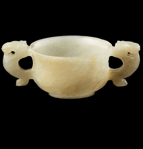 White jade biansate bowl, China, Qing Dynasty, Qianlong era, 18th century