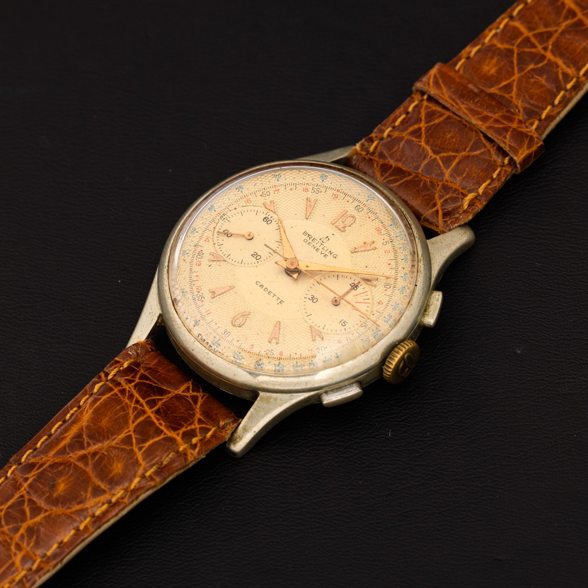 Breitling - Cadette Cronografo Carica Manuale Cromato, Quadrante Argentè con Indici Applicati, 37...