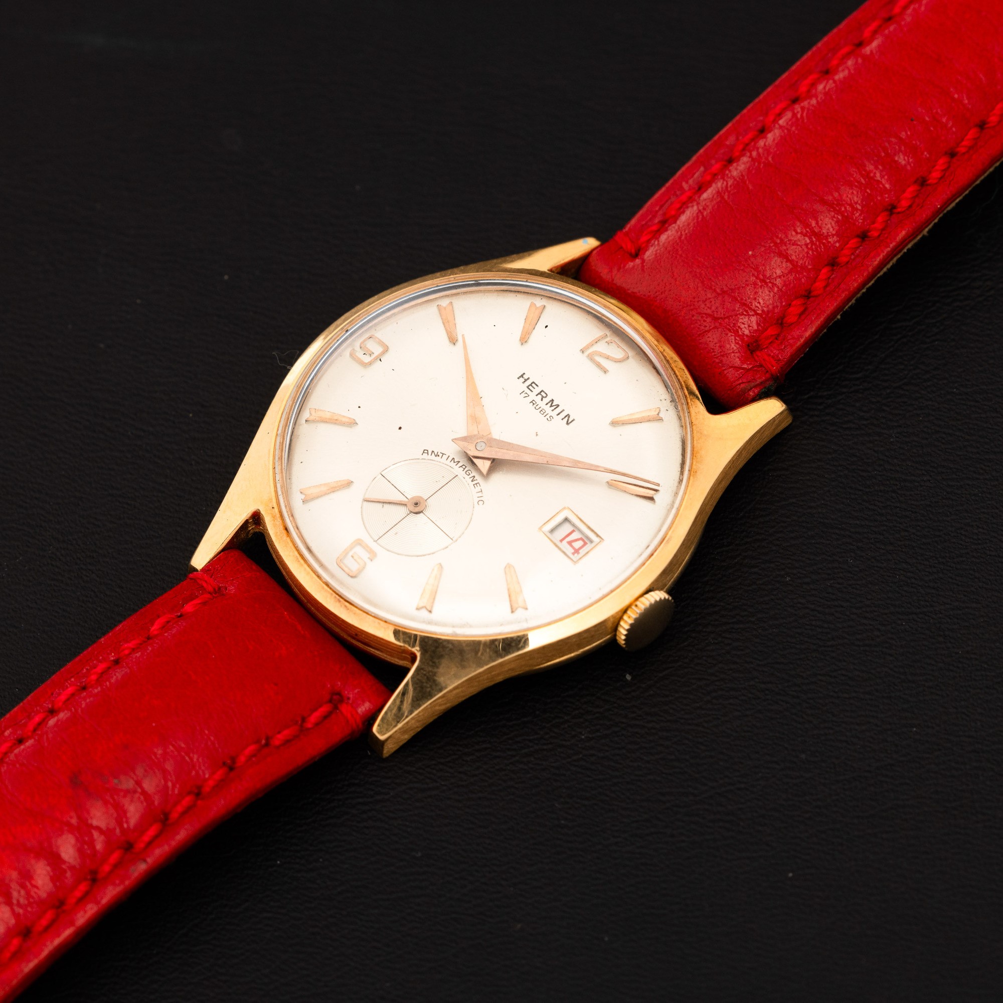 Hermin - Solo Tempo in Oro Giallo 18k Carica Manuale con Datario, Quadrante Argentè con Piccoli S...