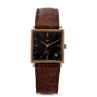 Ultrachron Automatic in Oro Giallo 18k di Forma Quadrata, Quadrante Nero Lucido con Datario Ad Or...