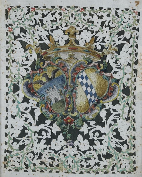 Doppio stemma nobiliare policromo. XIX-XX secolo