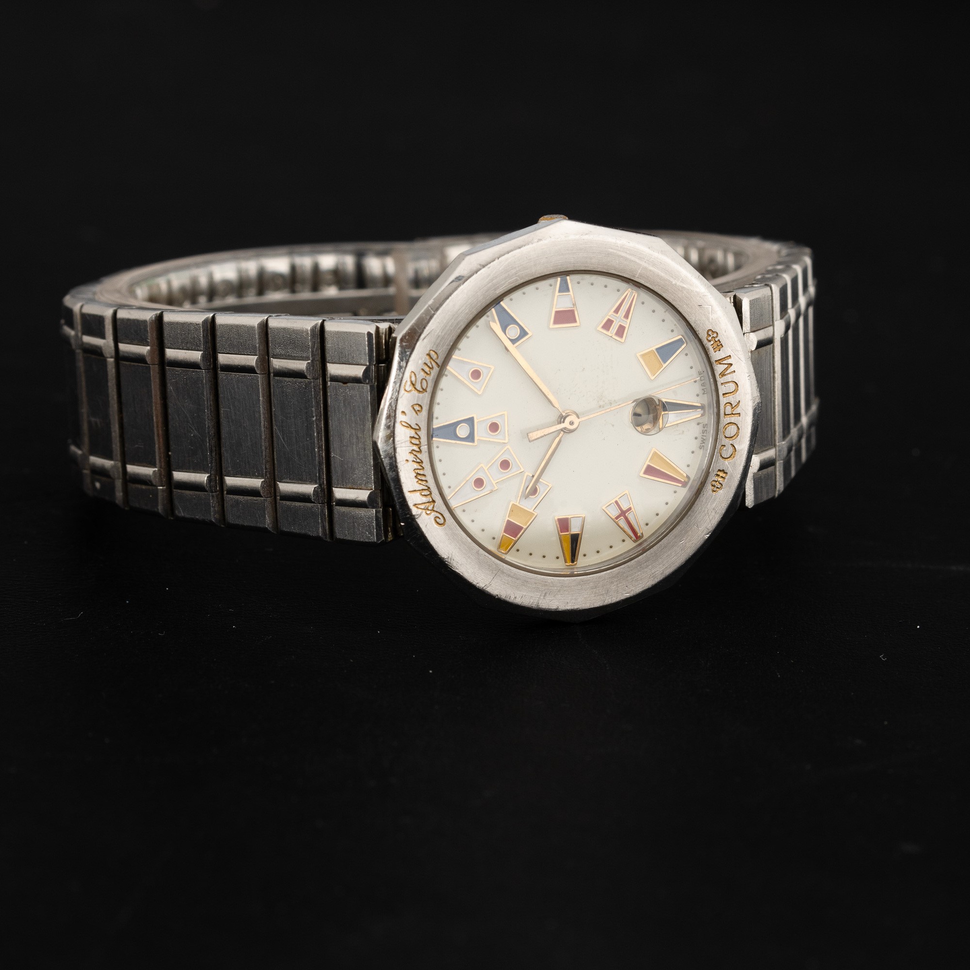 Corum - Admiral's Cup in Acciaio al Quarzo con Datario, Quadrante Bianco con Bandiere Marinare, 3...