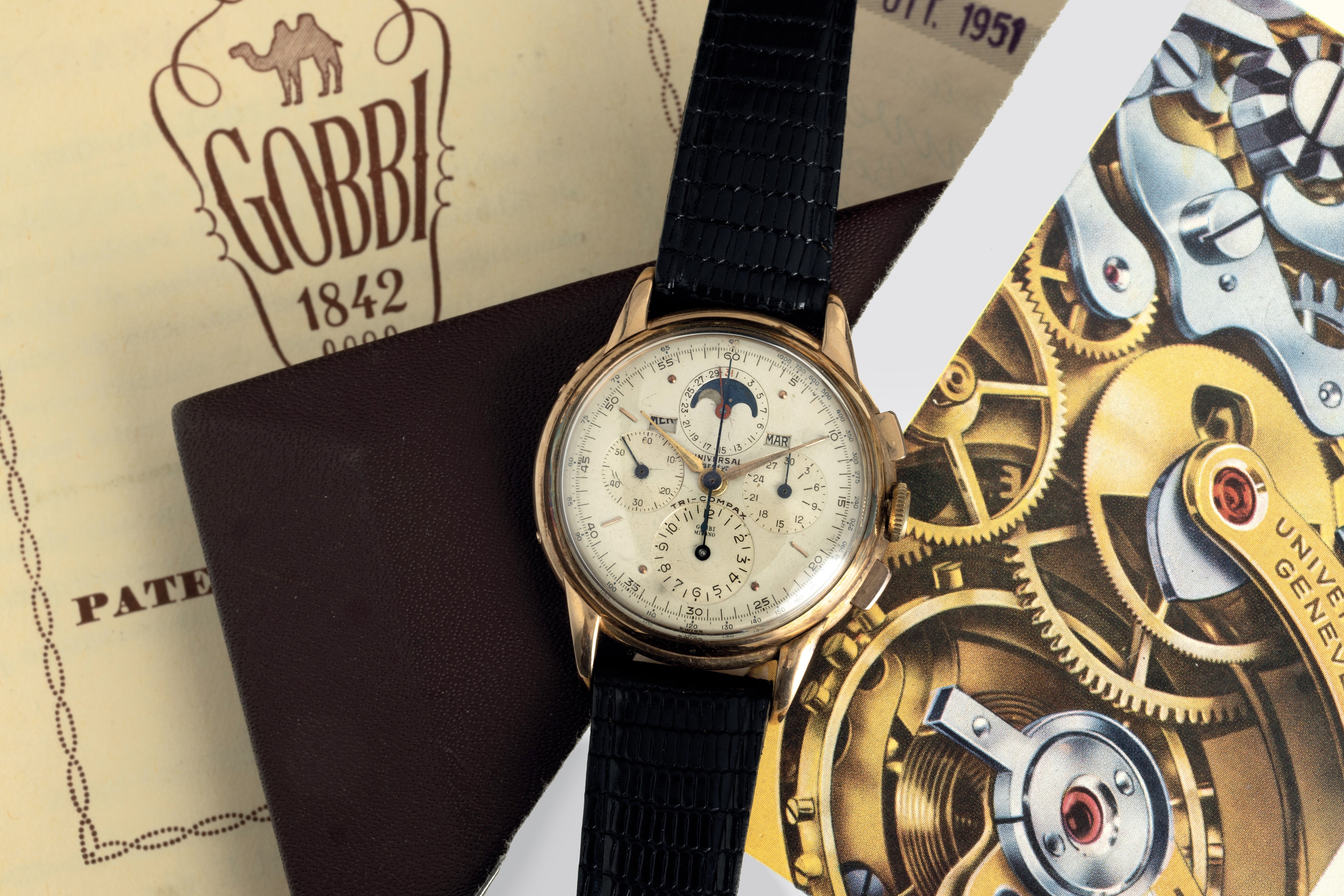 Universal Genève - Tricompax Ref 12268 in Oro Giallo 18k Retailer "gobbi Milano" Cronografo e Cal...