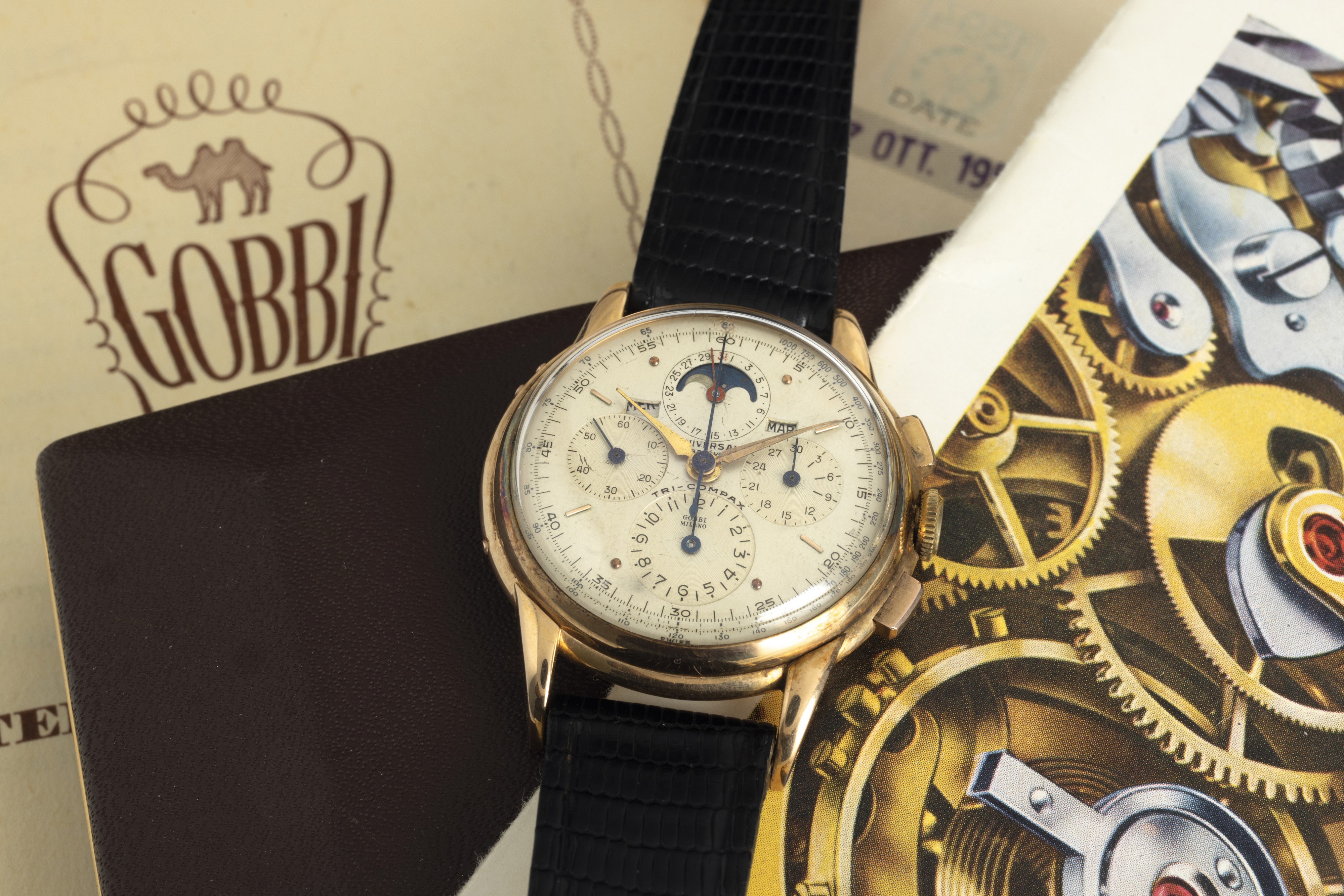 Universal Genève - Tricompax Ref 12268 in Oro Giallo 18k Retailer "gobbi Milano" Cronografo e Cal...