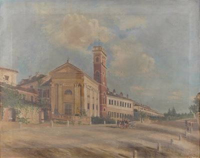 Artista del XIX Secolo Paesaggio con Chiesa