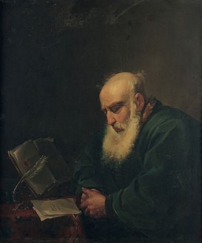 Anziano studioso, olio su tavoletta