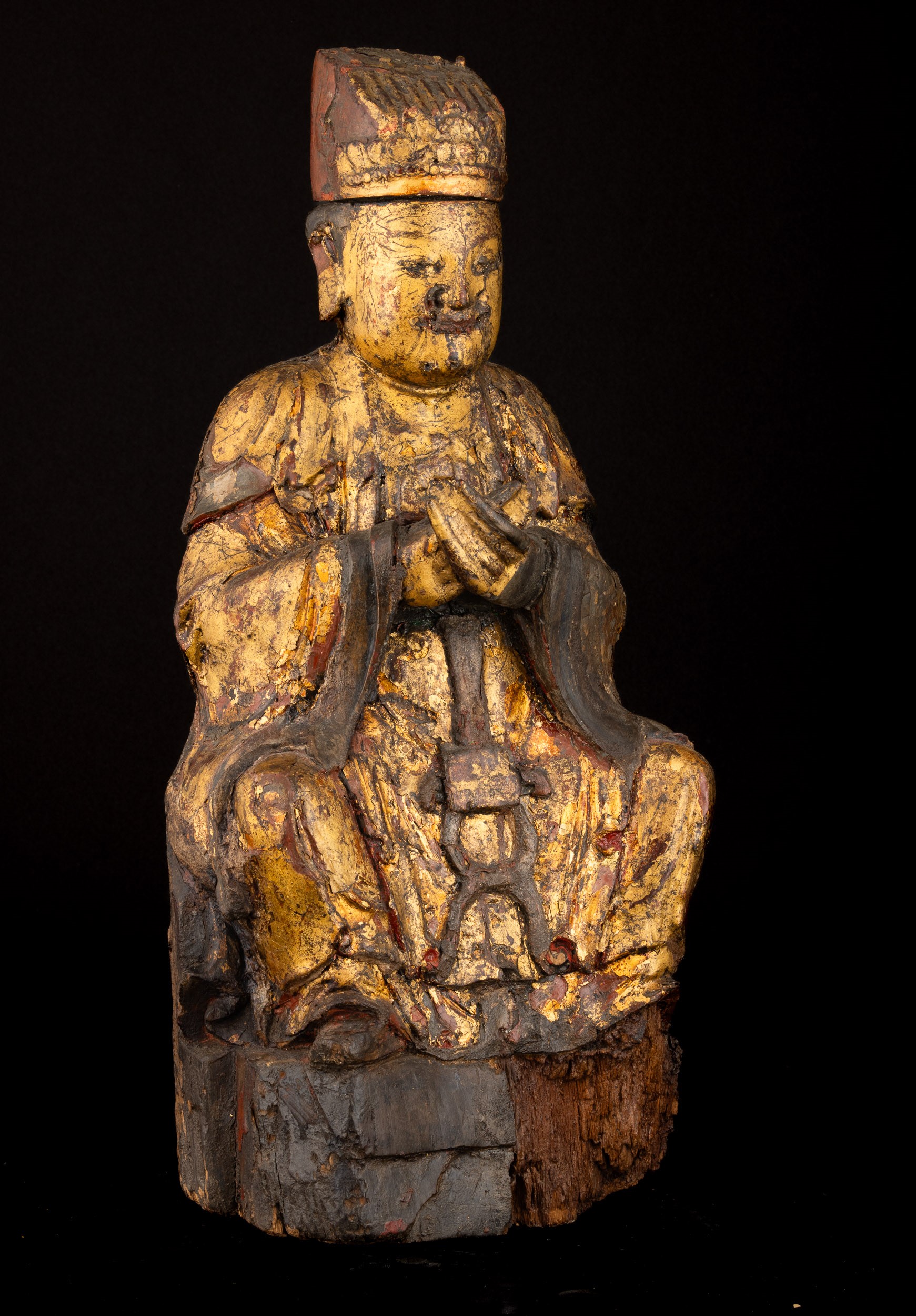 Figura di Buddha in Legno Dorato, Cina, Dinastia Qing, XIX Secolo