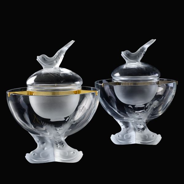 Coppia di porta caviale “Igor” Grancia, Manifattura Lalique, metà del XX secolo 