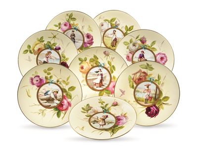 Dodici Eccezionali Piatti Inghilterra, Manifattura Minton, Ultimo Quarto del XIX Secoloper George...