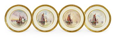 Undici Piatti Inghilterra, Manifattura Minton, Fine del XIX Secolodipinti e Firmati da James Edwi...