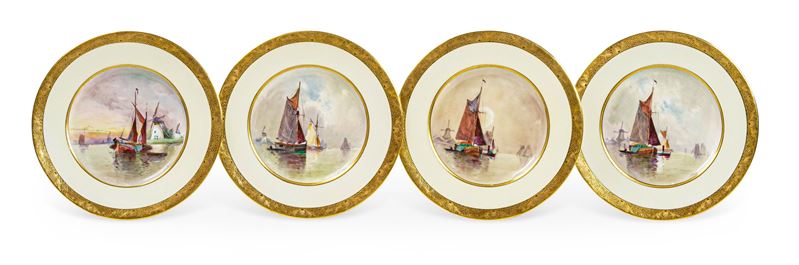 Undici piatti  Inghilterra, Manifattura Minton, fine del XIX secolo Dipinti e firmati da James Edwin Dean (1880-1935) Per Davis Collamore & Co, New York   - Auction L'Art  de la Table - Cambi Casa d'Aste