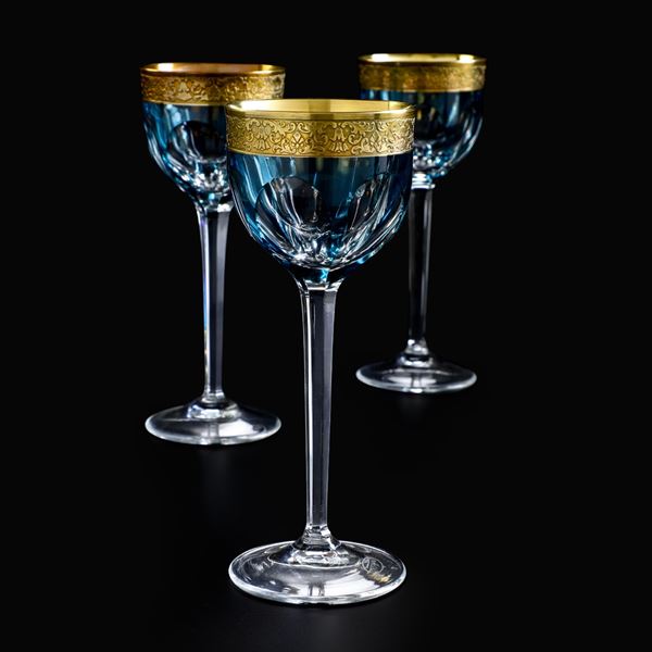 Dieci calici “Overlay” Repubblica Ceca, Manifattura Moser, seconda metà del XX secolo 