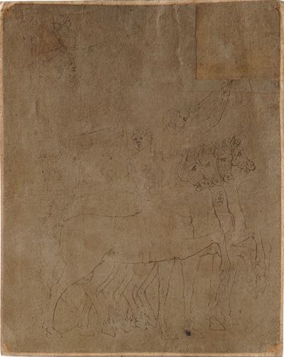 Il trionfo di un imperatore, penna e inchiostro bruno su carta