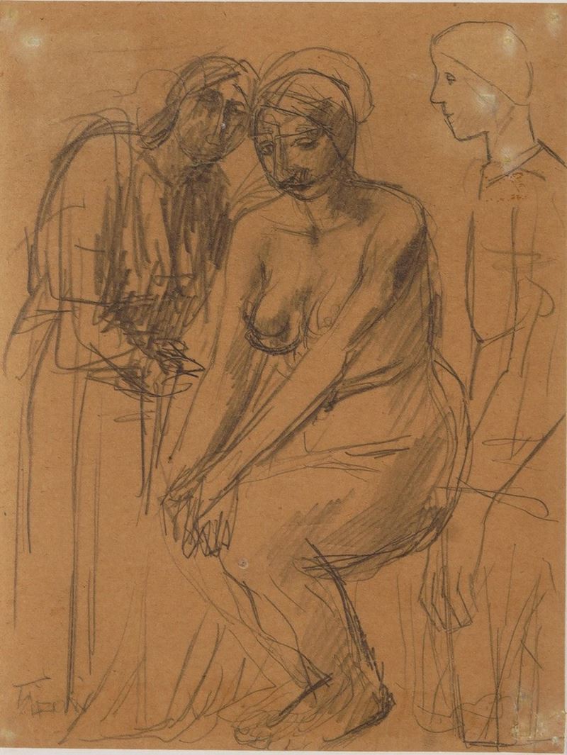 Mario Sironi : Tre donne  (1903-1905 circa)  - inchiostro su carta - Asta Arte Moderna e Contemporanea - Cambi Casa d'Aste