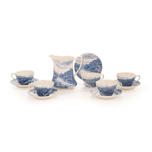 Brocca e cinque tazze con piattino in ceramica. Inghilterra, Johnson Bros
