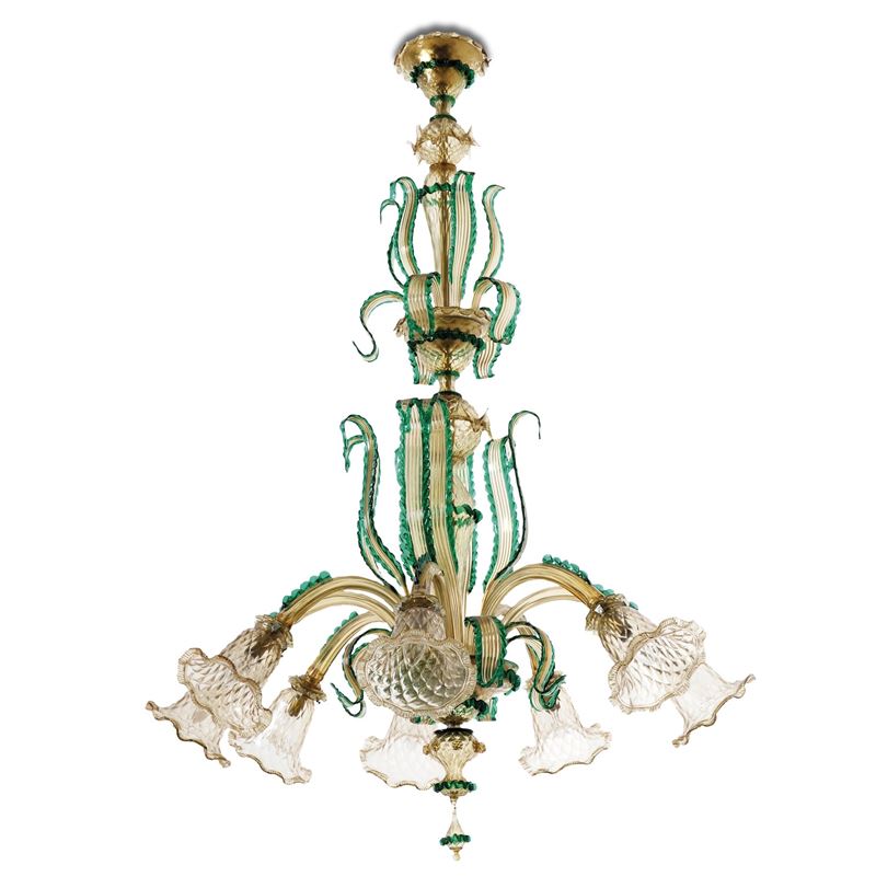 Lampadario in vetro di Murano ad otto luci. XX secolo  - Auction Antique - Cambi Casa d'Aste