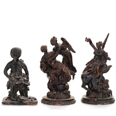 Tre Sculture in Terracotta Smaltata. XX Secolo
