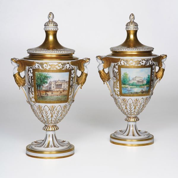 Coppia di vasi. Germania, Manifattura di Potschappel, inizio del XX secolo.