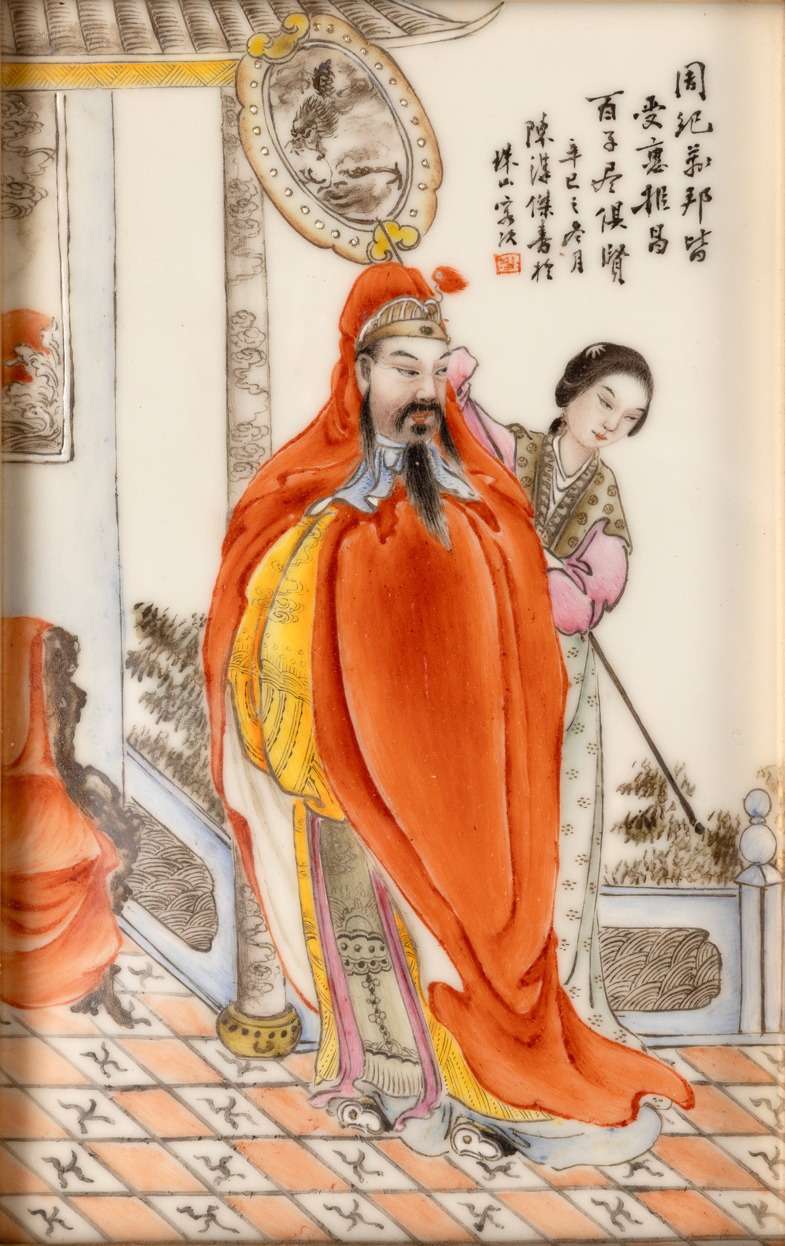 Quadretti in Porcellana Raffigurante Scene di Vita di Corte, Cina, Periodo Repubblica, XX Secolo