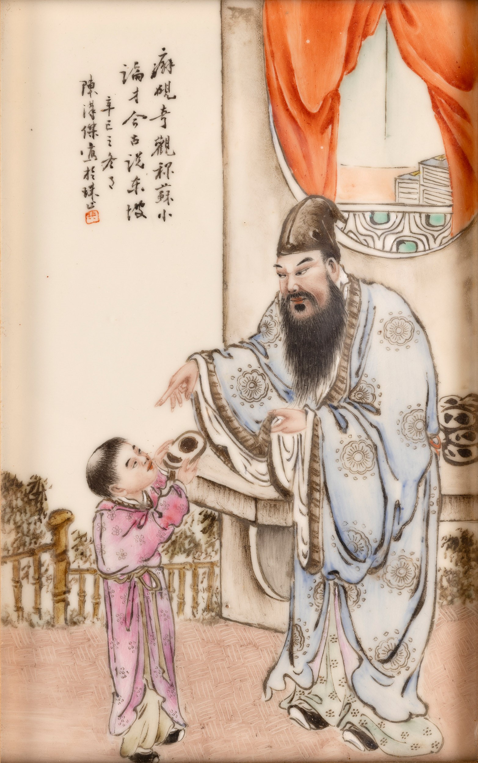Quadretti in Porcellana Raffigurante Scene di Vita di Corte, Cina, Periodo Repubblica, XX Secolo