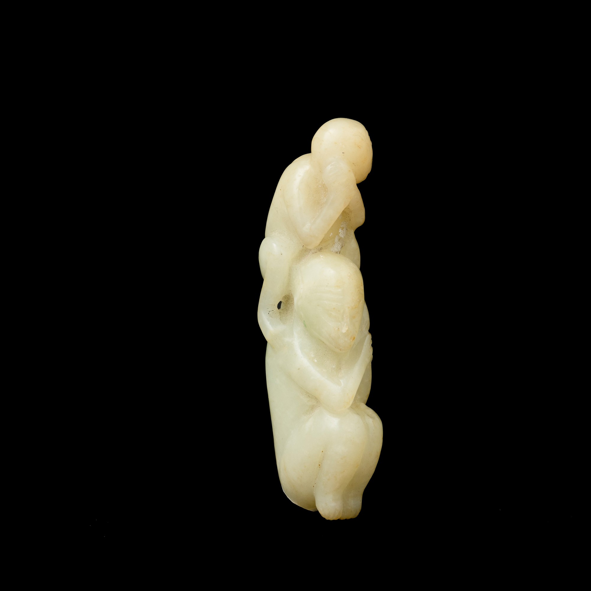 Lotto Composto di Figura Raffigurante Uroboro e Figura di Coppia di Scimmie Scolpite in Giada, Ci...