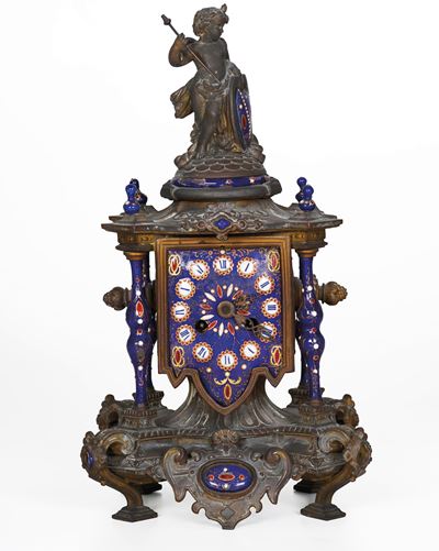 Pendola da Tavolo in Metallo e Porcellana. XX Secolo