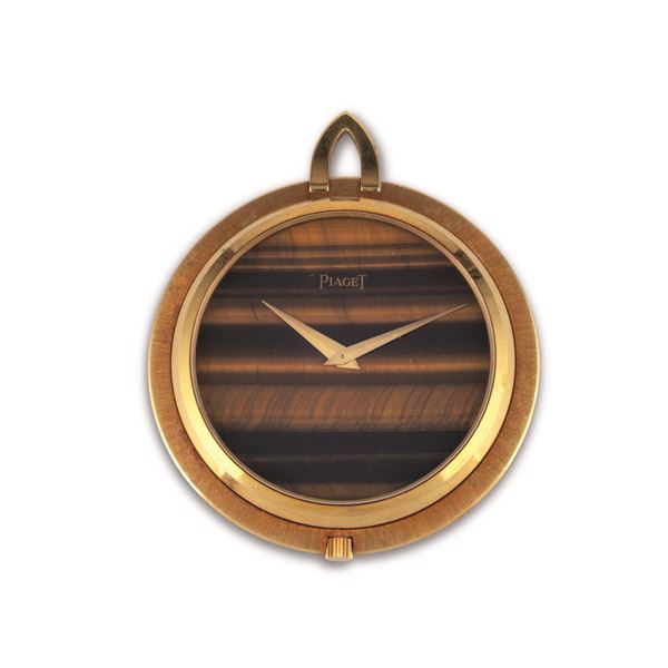 Precious Openface pocket watch with Tiger's Eye stone dial, manual winding extra-flat movement