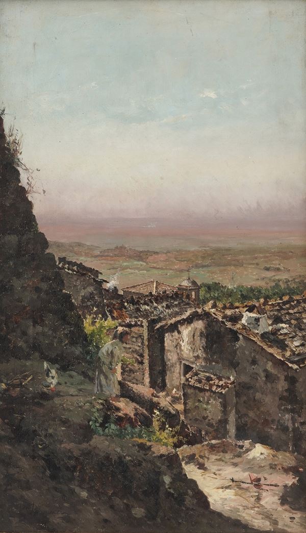 Veduta campestre con contadina