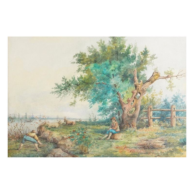 Ettore Roesler Franz : Paesaggio  - acquerello - Asta Dipinti del XIX e XX secolo - Cambi Casa d'Aste