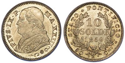 Stato Pontificio. Pio IX, 1846-1878. 10 Soldi 1869/a. XXIII.