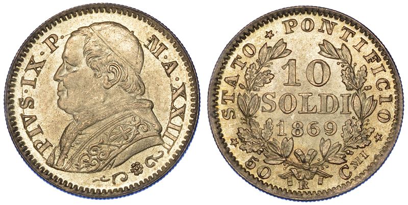STATO PONTIFICIO. PIO IX, 1846-1878. 10 Soldi 1869/A. XXIII.  - Auction Numismatics - Cambi Casa d'Aste