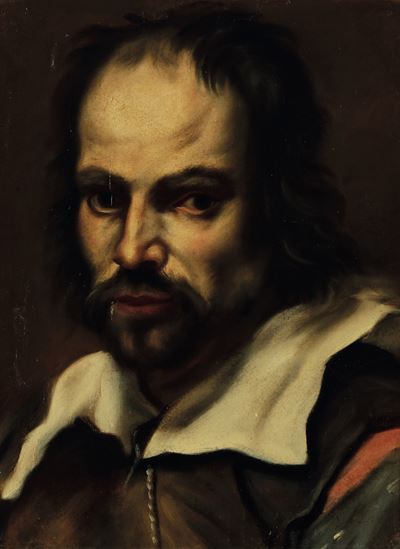 Scuola romana del XVII secolo, Probabile ritratto di Orazio Borgianni, olio su carta applicata su...