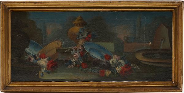 Francesco Lavagna - Natura morta con fiori e vasellame